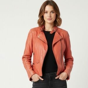 Exquisite Coral Leather Jacket by Danier 3xs